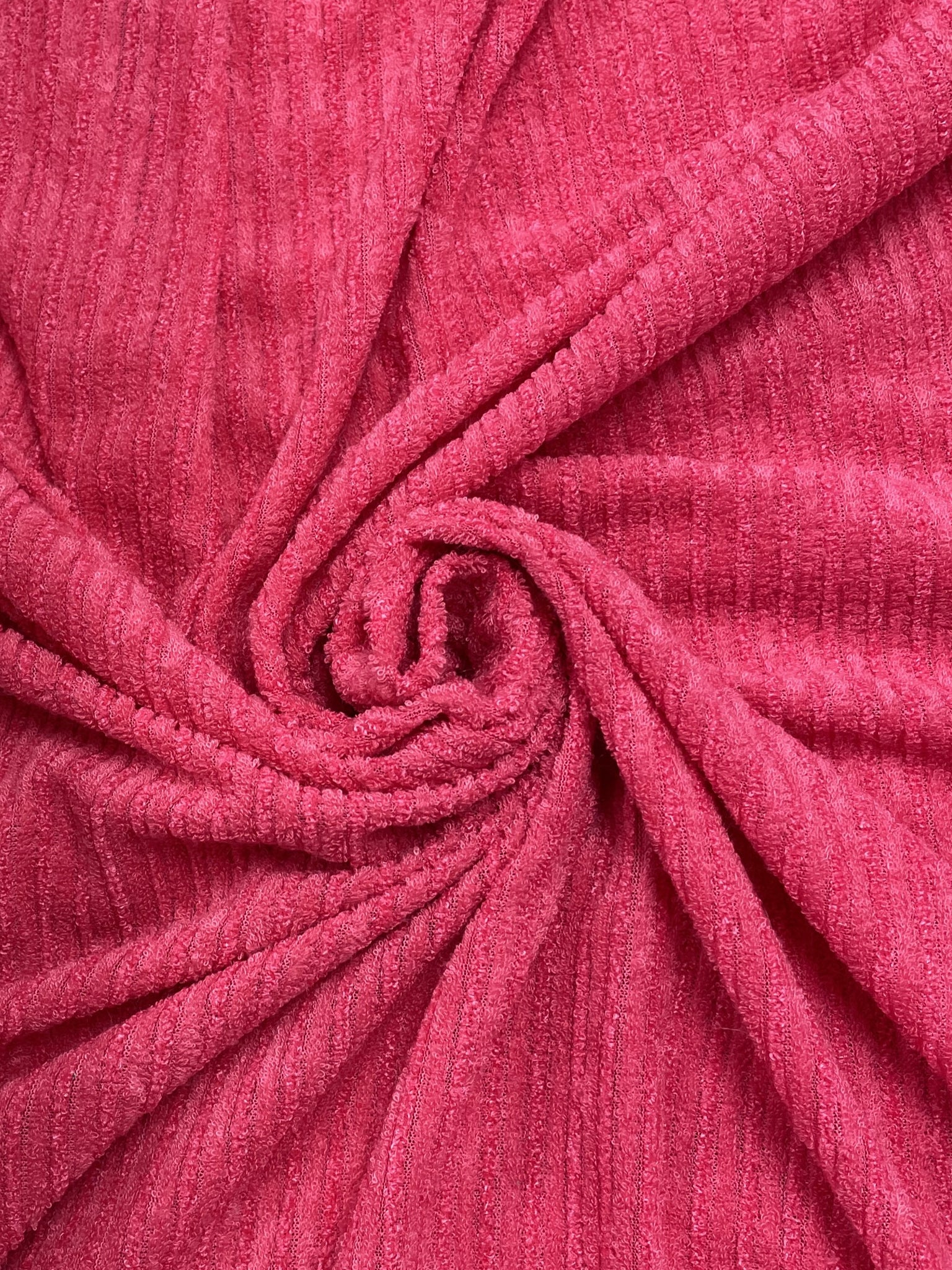 3 YD Polyester Terry Knit Stripe Vintage - Hot Pink