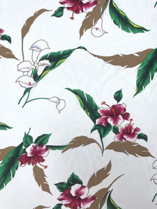 Rayon Vintage - White with Hibiscus and Calla Lily Flowers