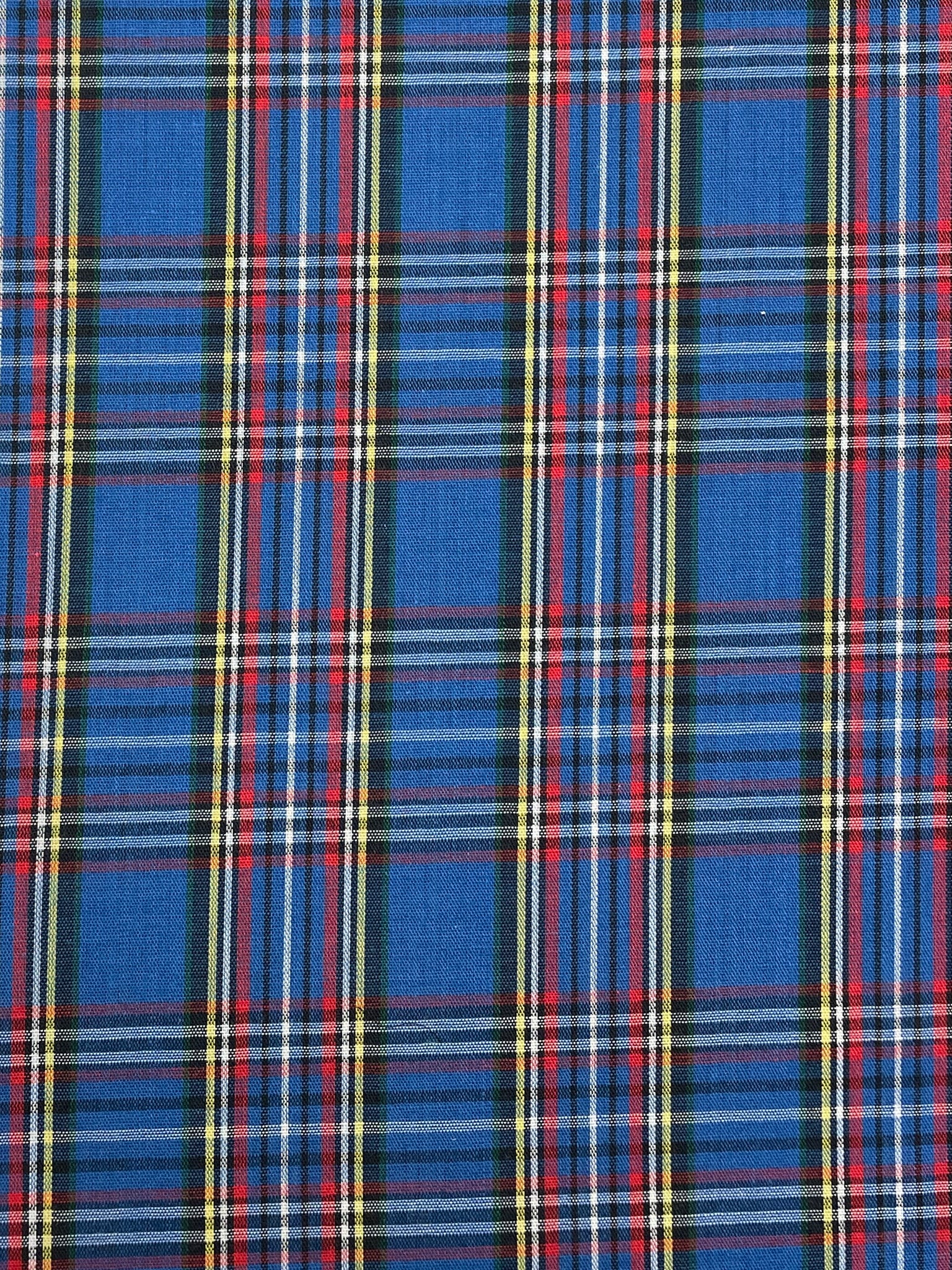 3 5/8 Poly/Cotton Yarn-Dyed Plaid Shirting Vintage -  Blue with Red, Yellow, Black and White