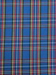 3 5/8 Poly/Cotton Yarn-Dyed Plaid Shirting Vintage -  Blue with Red, Yellow, Black and White