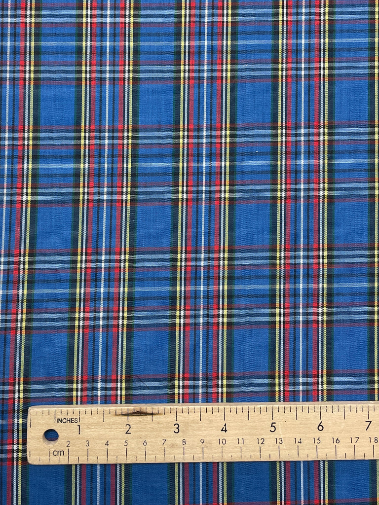 3 5/8 Poly/Cotton Yarn-Dyed Plaid Shirting Vintage - Blue with Red, Ye ...