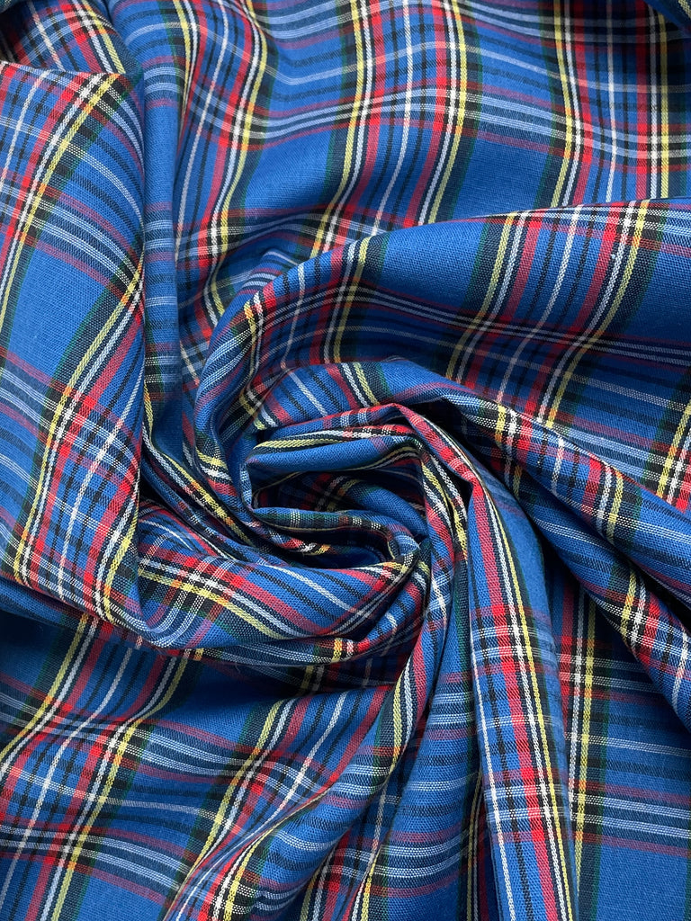 3 5/8 Poly/Cotton Yarn-Dyed Plaid Shirting Vintage - Blue with Red, Ye ...