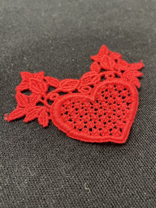 Embroidered Heart Applique Motif Vintage - Red