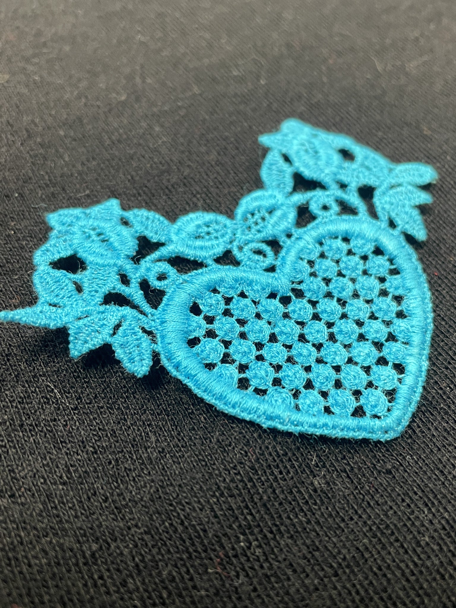 Embroidered Heart Applique Motif Vintage - Turquoise