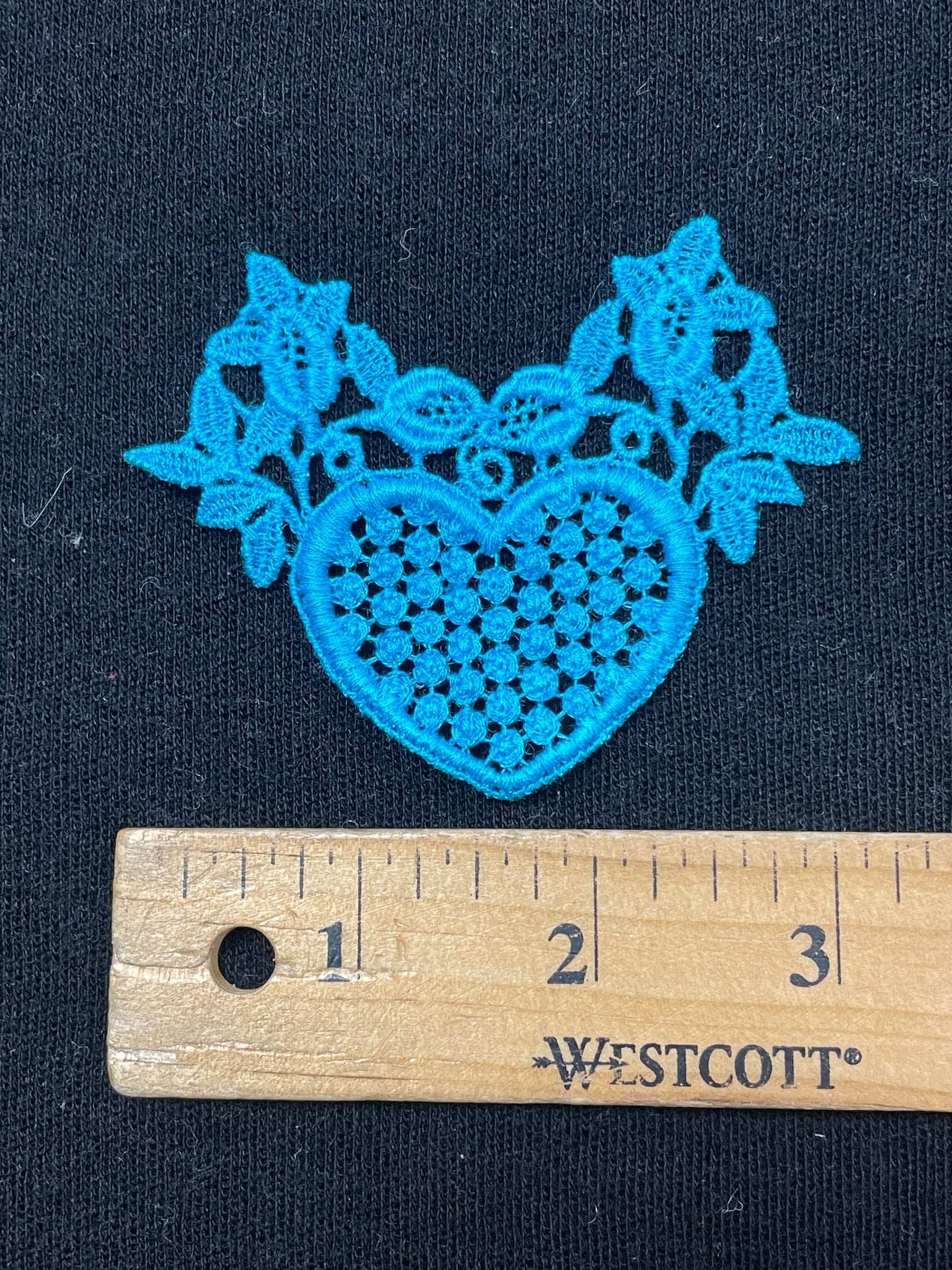 Embroidered Heart Applique Motif Vintage - Turquoise