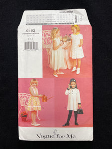 1996 Vogue 9462 Sewing Pattern - Childs' Dresses FACTORY FOLDED