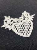 Embroidered Heart Applique Motif Vintage - White