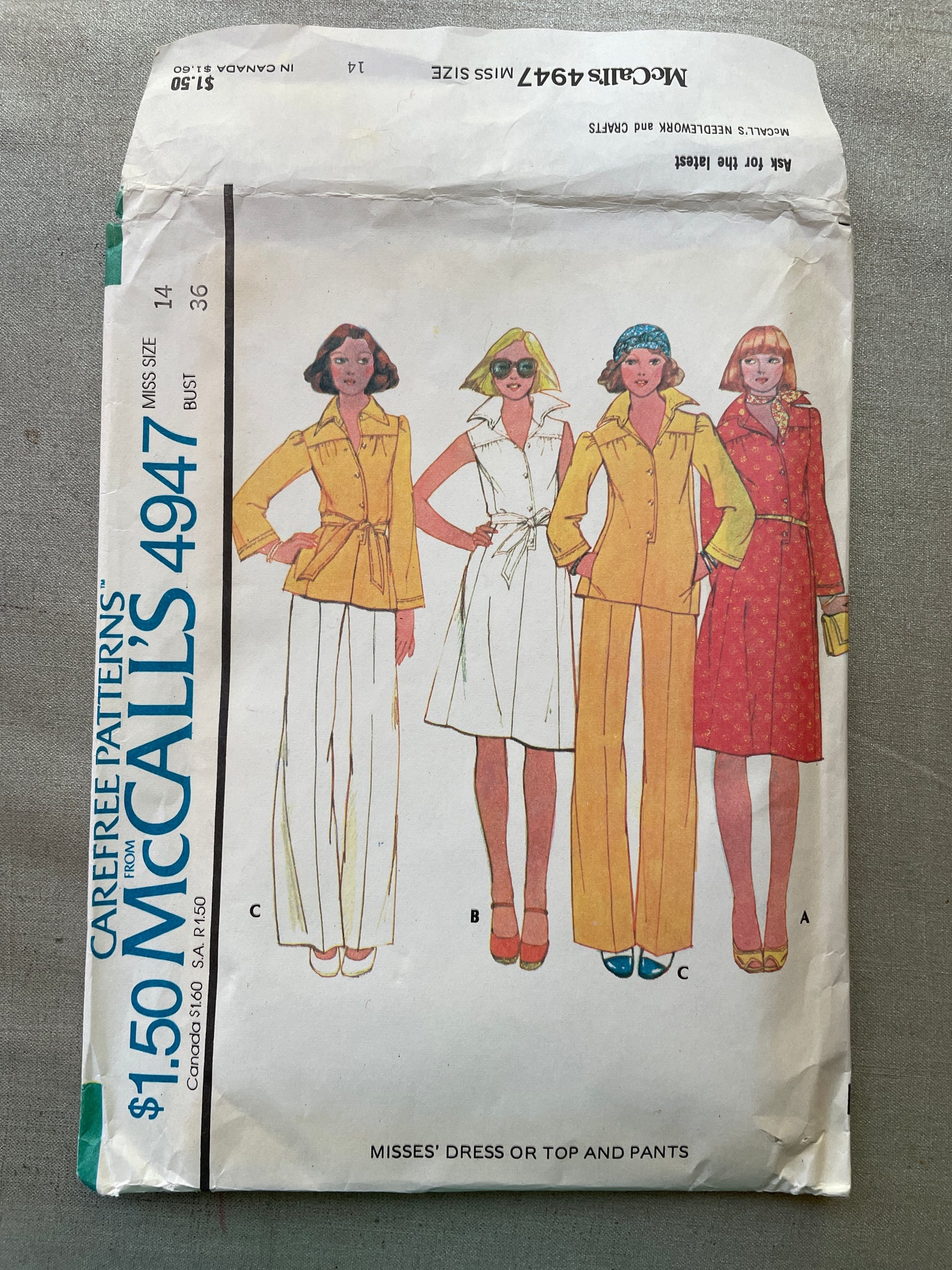 SALE 1976 McCall's 4947 Pattern - Dress or Top and Pants