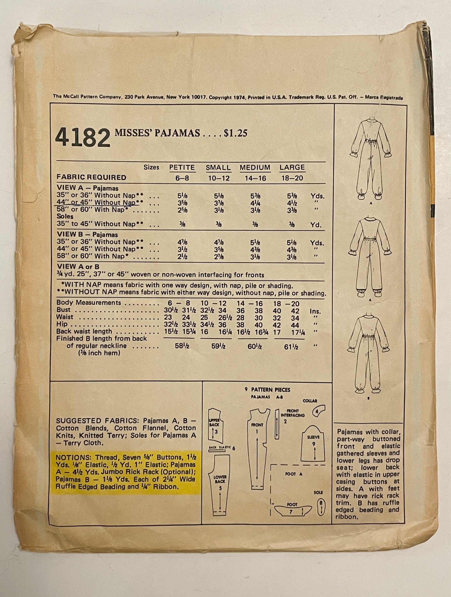 SALE 1974 McCall's 4182 Pattern - Onsie Pajamas