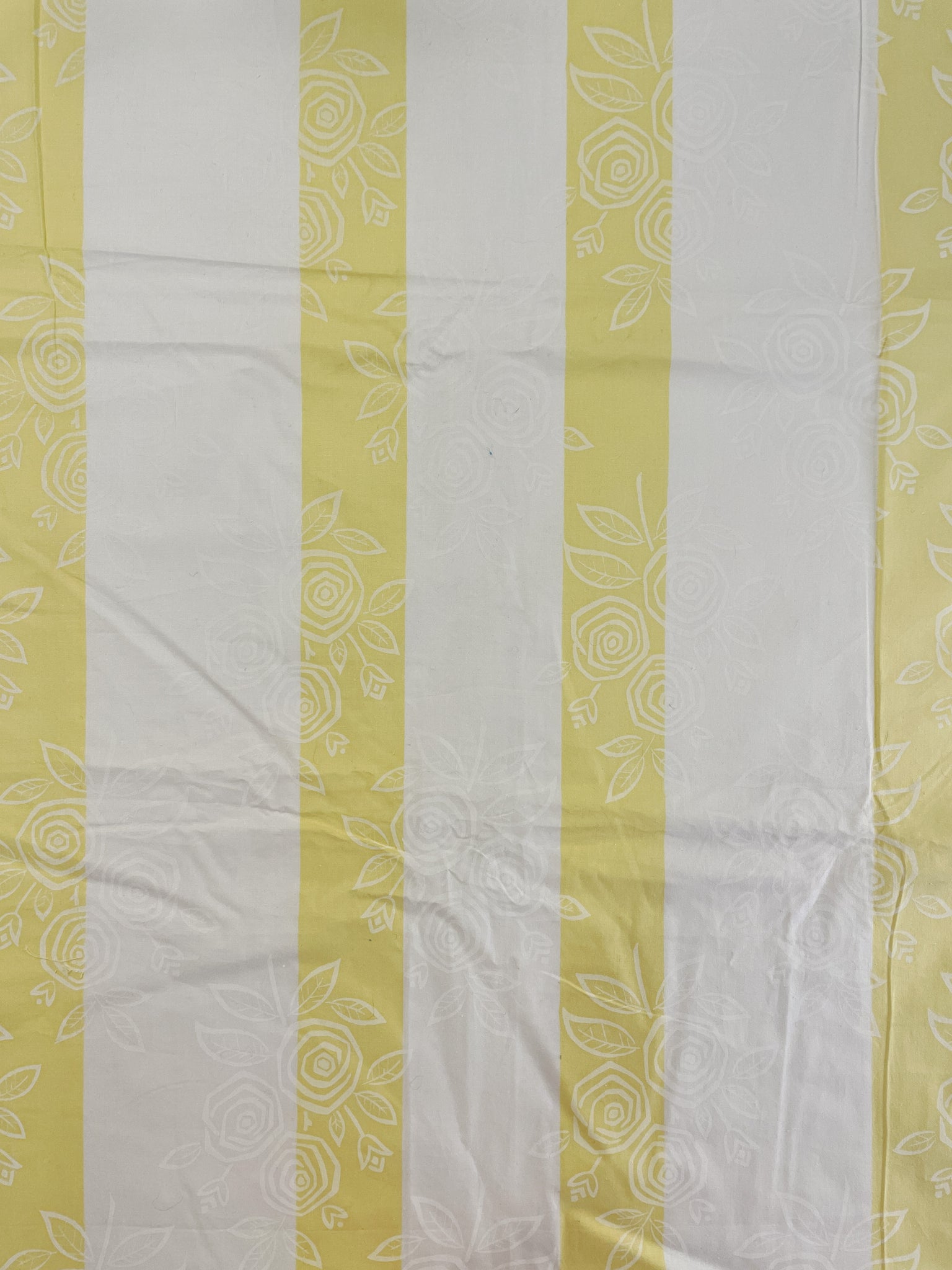 SALE Cotton Percale Vintage - White with Yellow Stripes and White Floral Print