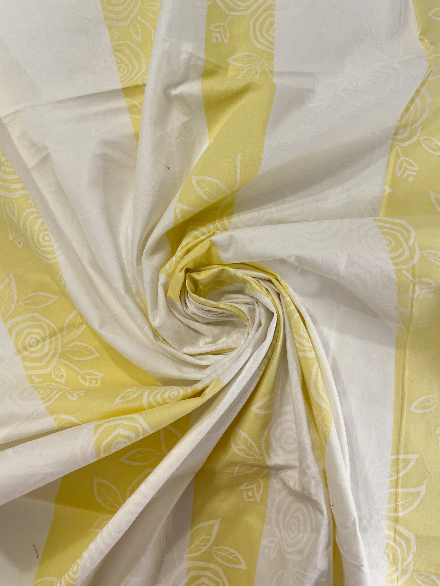 SALE Cotton Percale Vintage - White with Yellow Stripes and White Floral Print