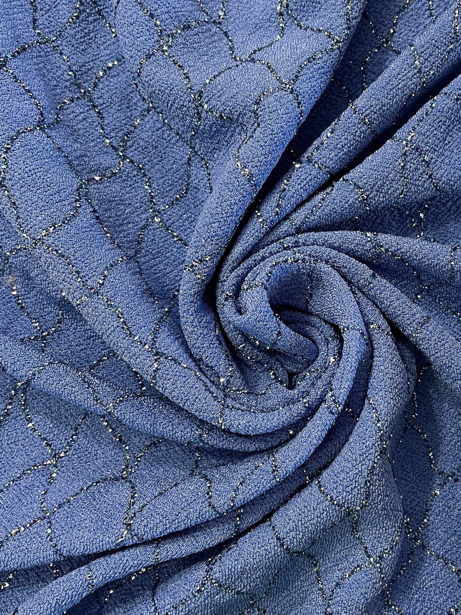 SALE 1 YD Polyester Stretch Knit - Blue with Gray Glitter