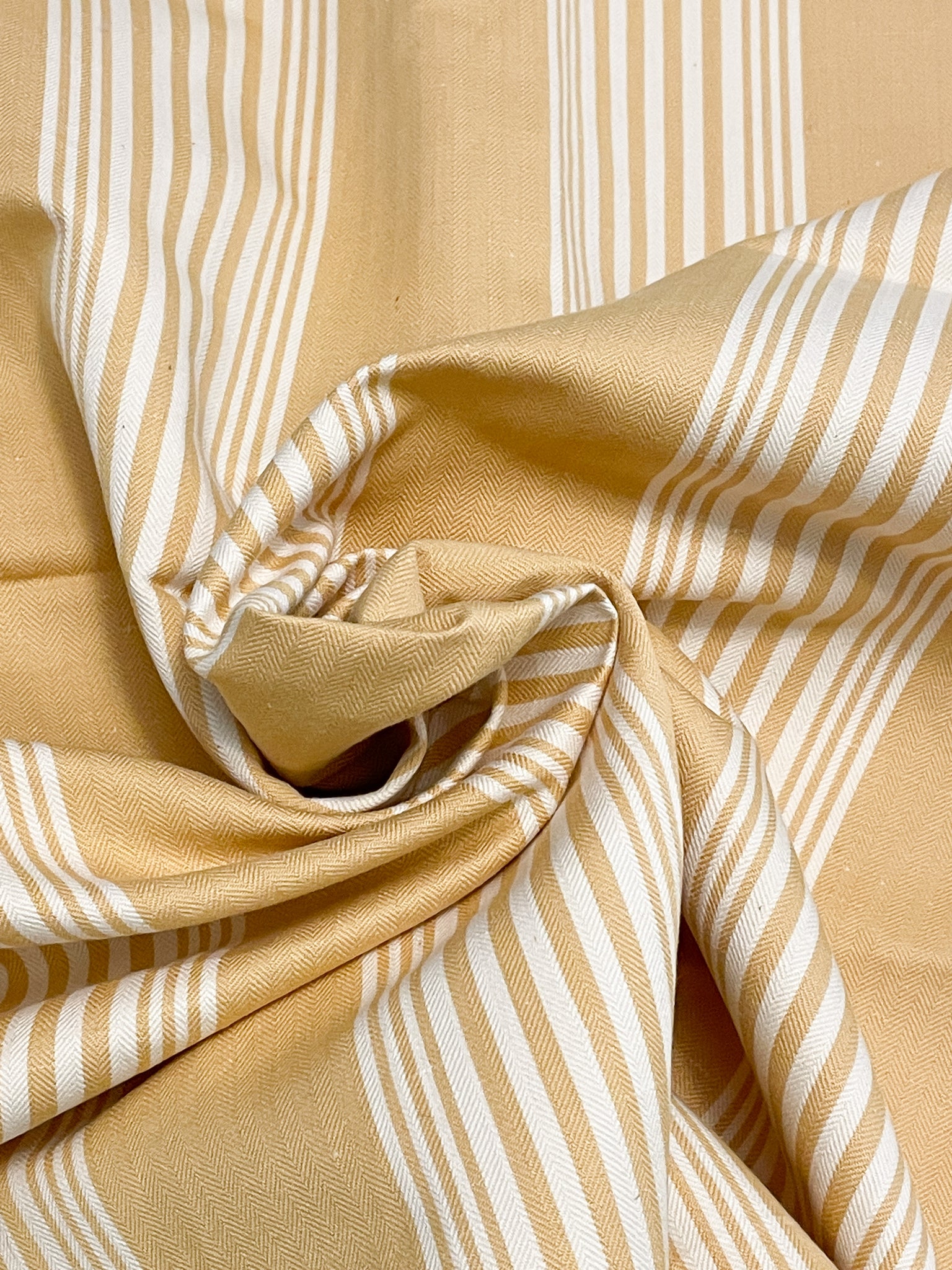 SALE 7/8 Cotton Herringbone with Yarn Dyed Stripe Remnant - Yellow and Off White (Natural)