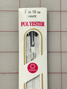 SALE Zipper 7" Polyester Coil - White