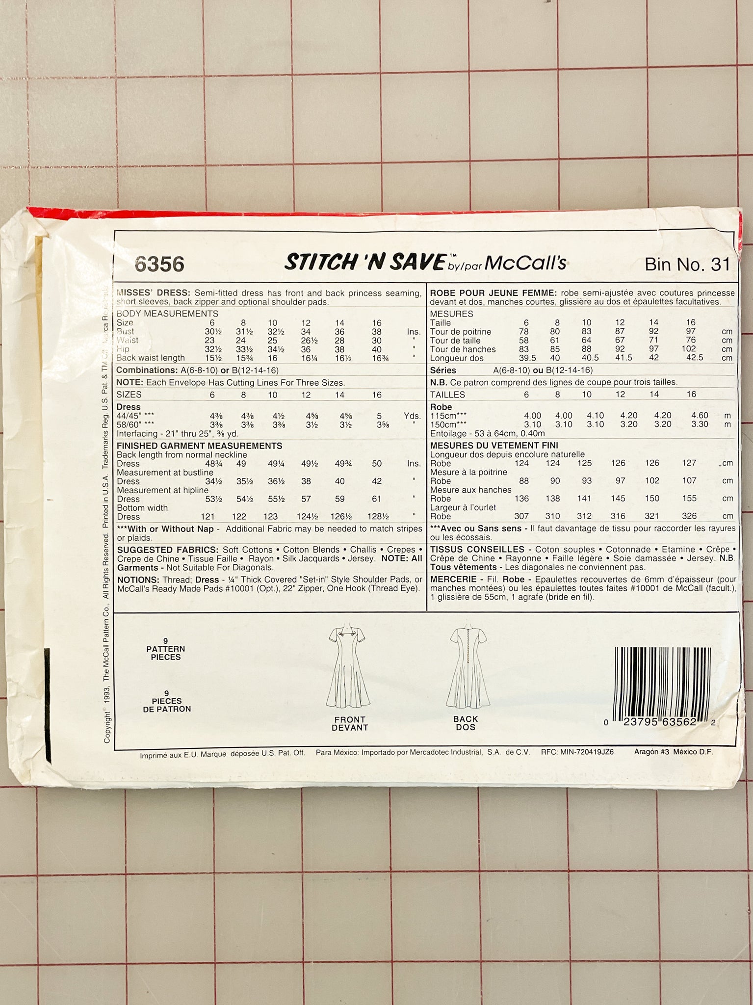 SALE 1993 Stitch 'n Save 6356 Pattern - Dress FACTORY FOLDED