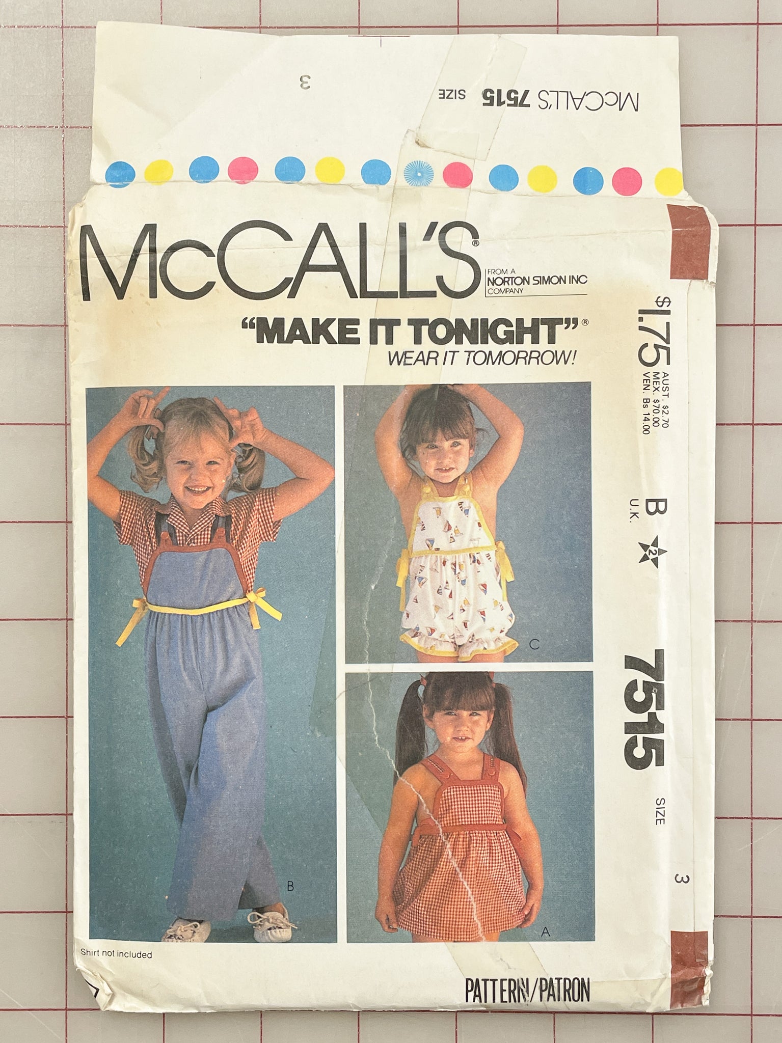 SALE 1981 McCall's 7515 Pattern - Child's Jumper and Overalls