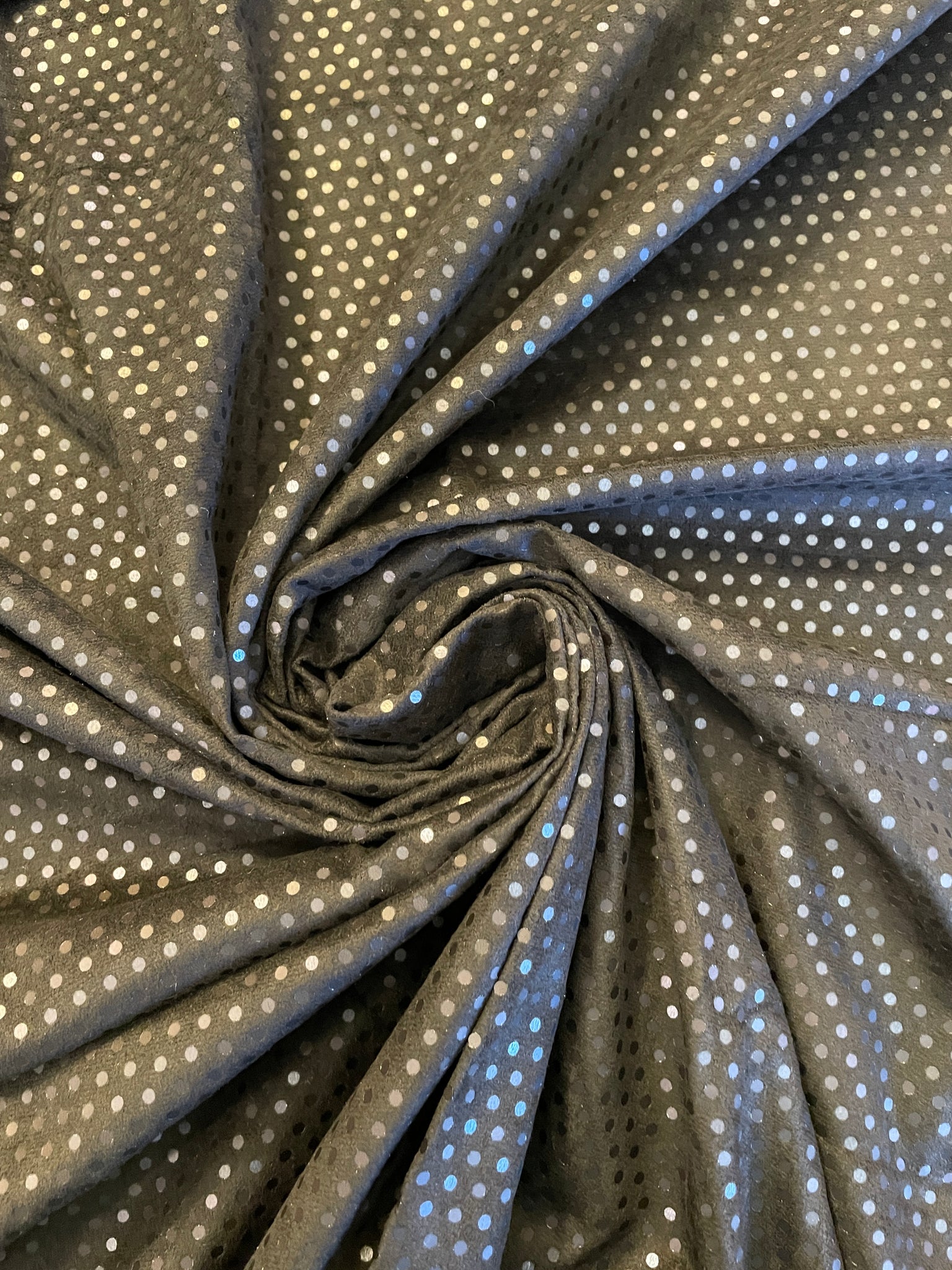 SALE 1 YD Polyester Microfiber - Black with Black Polka Dots