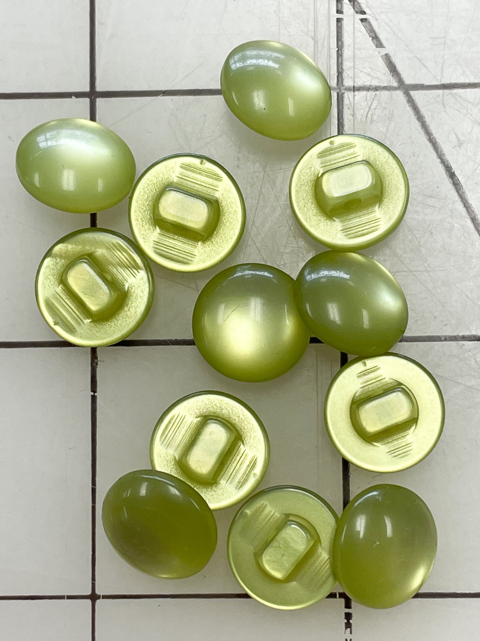 SALE Button Set of 12 Plastic Shank Vintage - Pearlescent Green