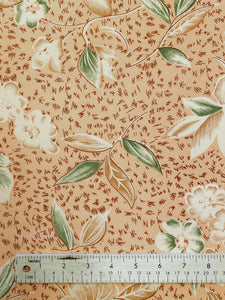 SALE Polyester - Dusty Peach with Tan, Off White and Green Flowers