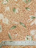 SALE Polyester - Dusty Peach with Tan, Off White and Green Flowers