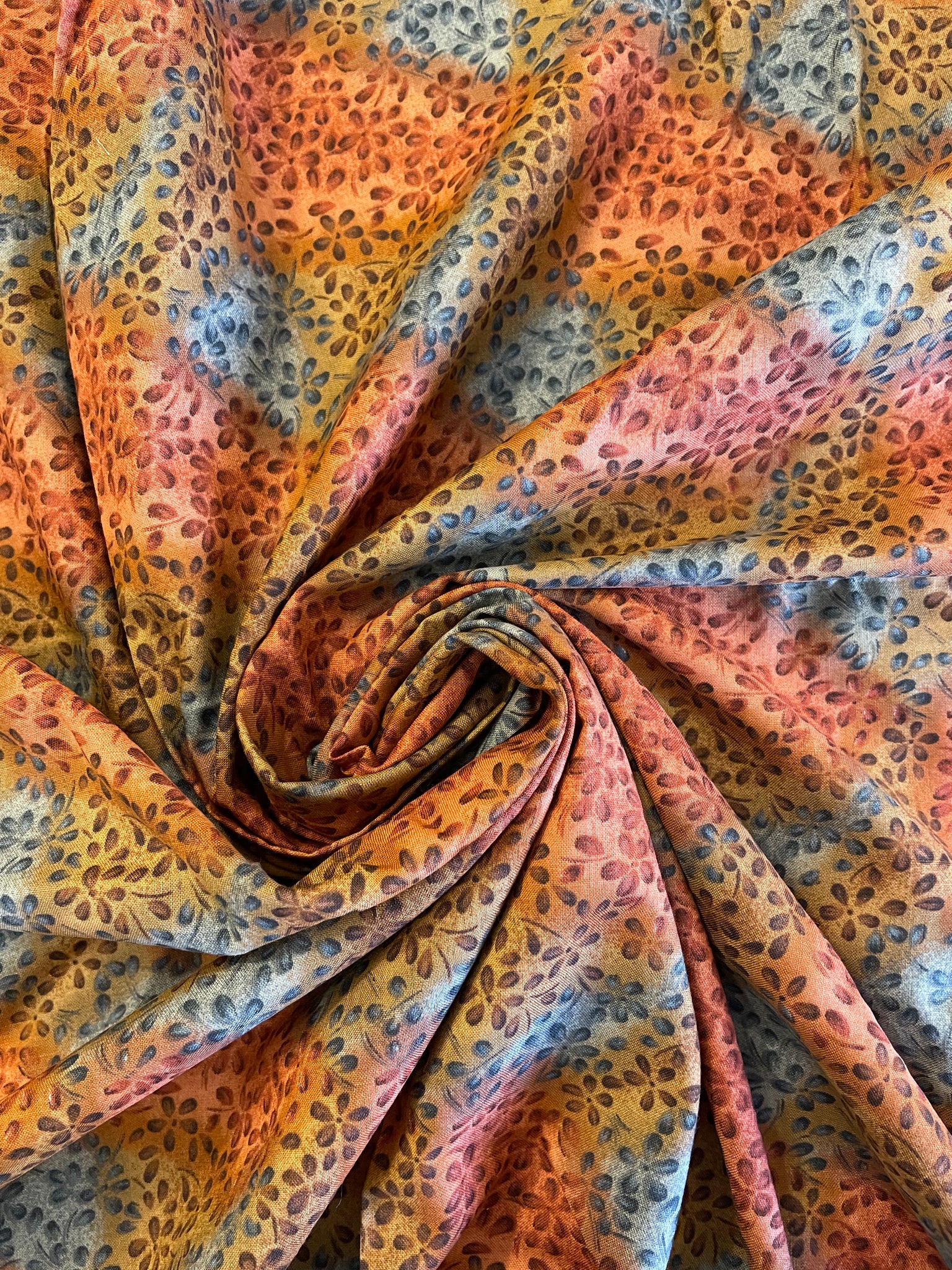 SALE Quilting Cotton - Mottled Autumn Colors over Flowers