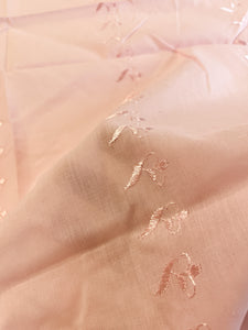 SALE 1 YD Poly Cotton Embroidered - Pink