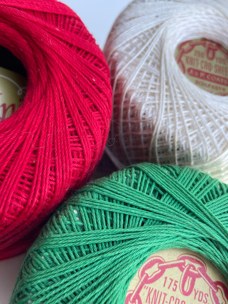 Cotton Crochet Thread Bundle - Red, Green, White and Yellow