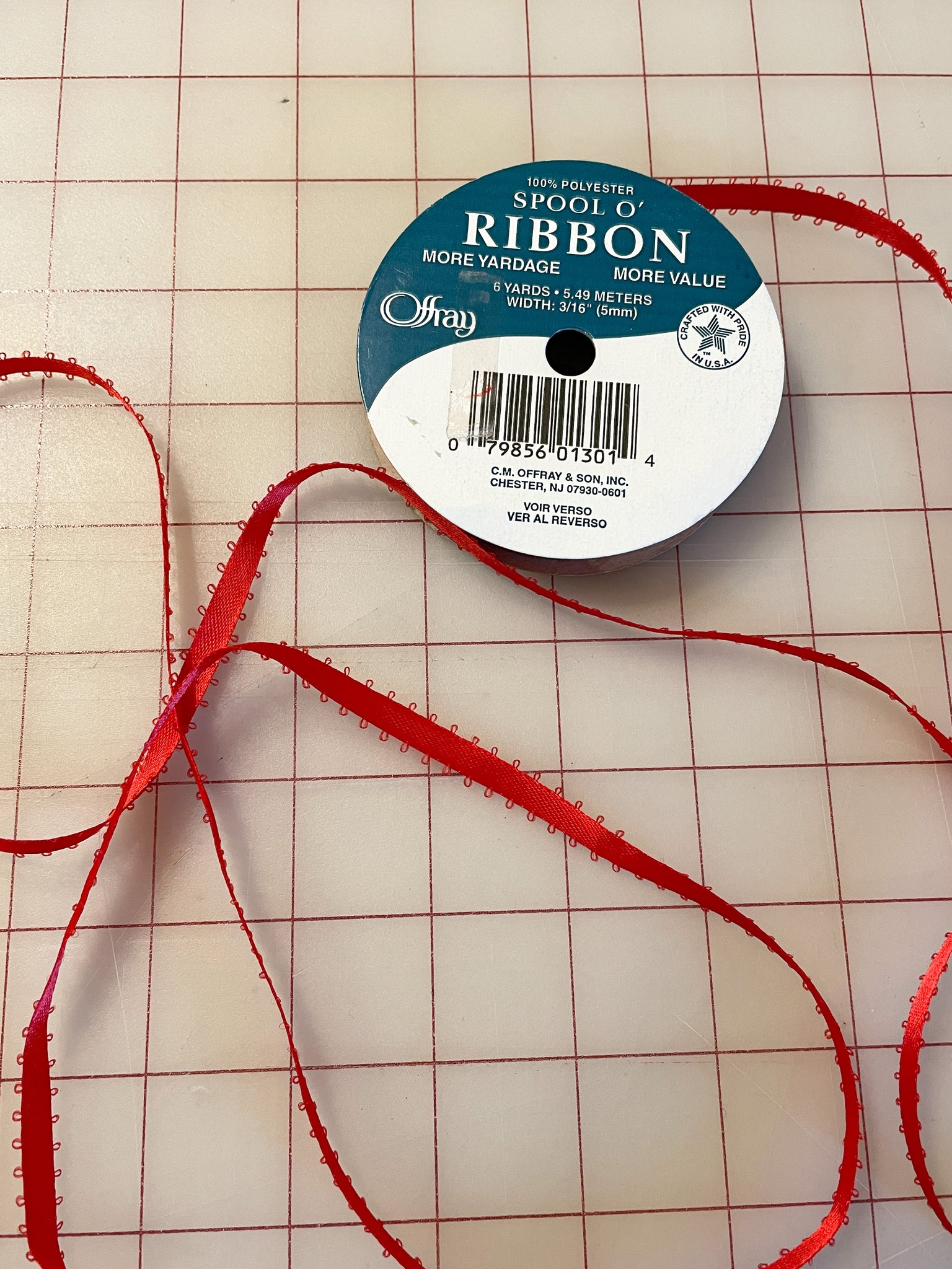 SALE 4 3/4 YD Polyester Double Faced Satin Picot Ribbon - Red