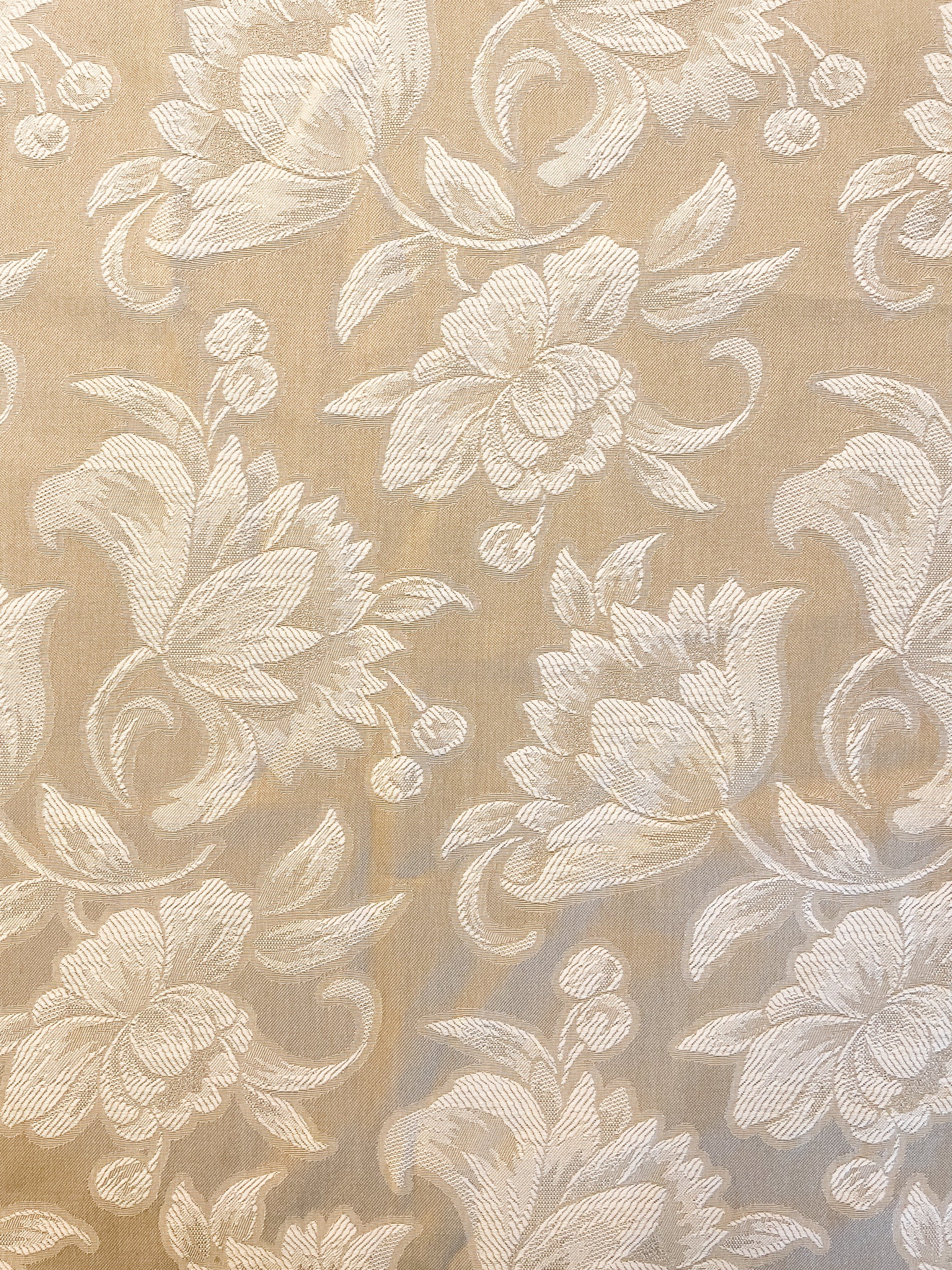 SALE Polyester Blend Home Dec. Floral Brocade - Ecru and Off White