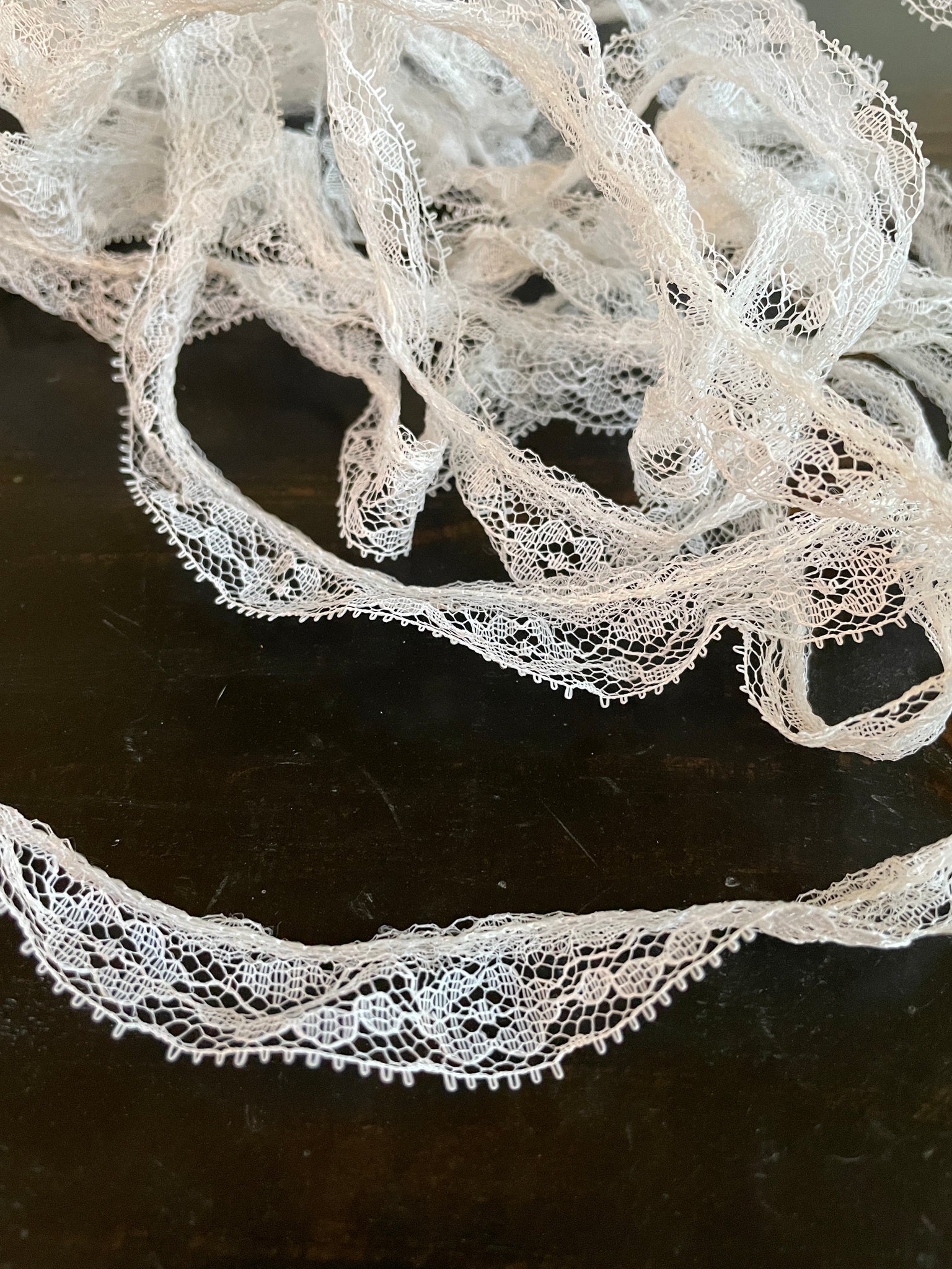 SALE 8 YD Gathered Synthetic Lace Trim - White